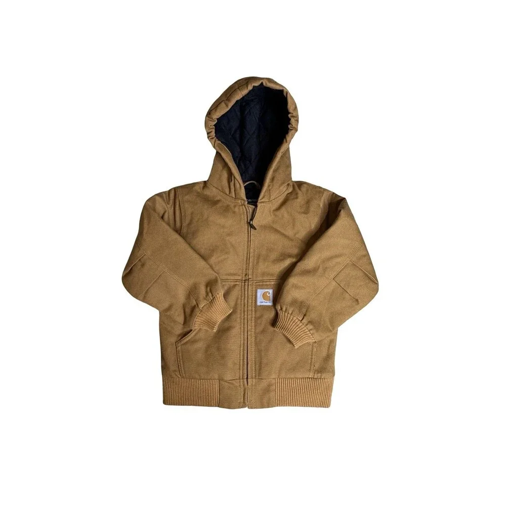 Carhartt Jacket Youth XXSmall 4 -5  Brown Canvas Full Zip Hooded Quilted Lined